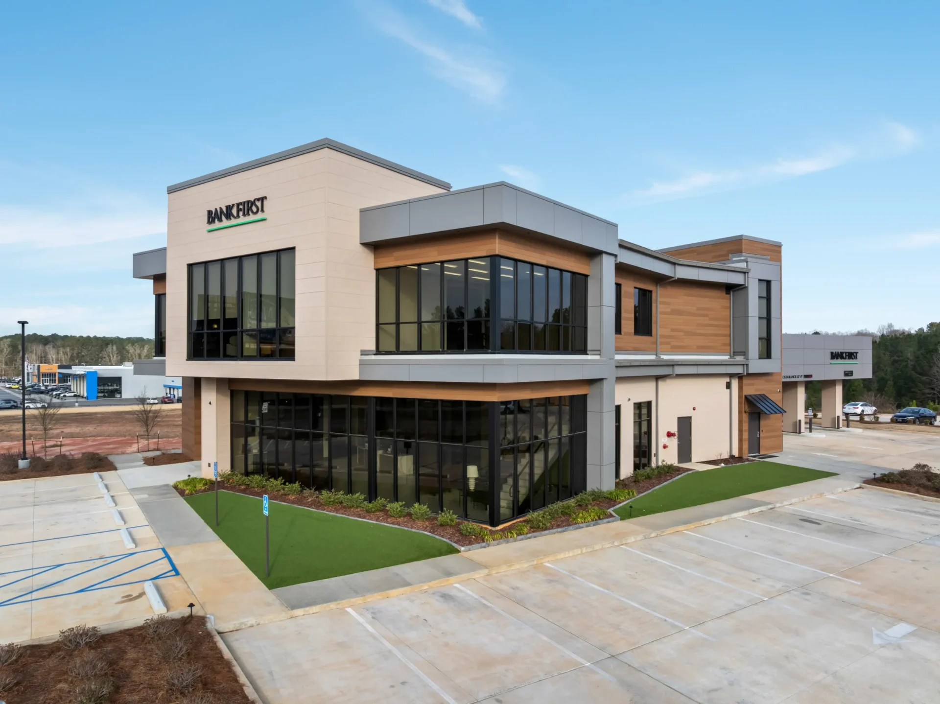 exterior view of a modern bank building